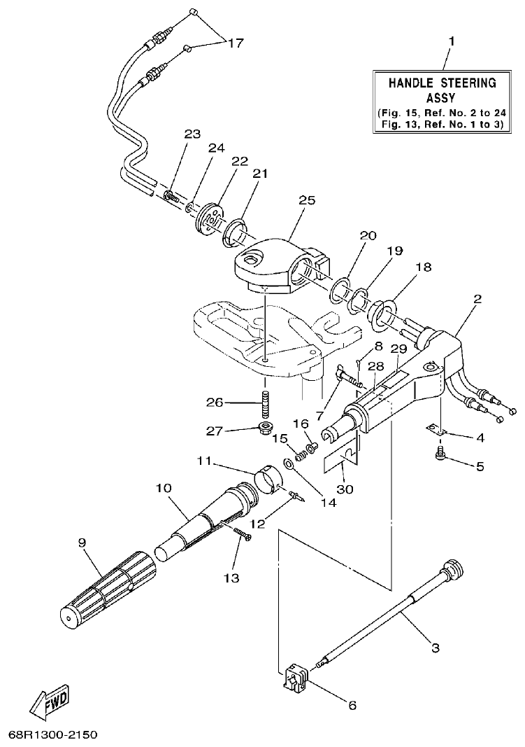 Yamaha F6A, F6B, F8C STEERING parts diagram